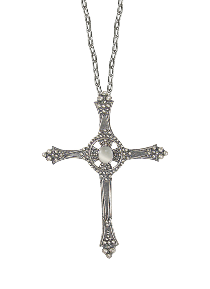 Sterling Silver Baroque Cross Pendant With White Moonstone Sterling Silver Baroque Cross Pendant With White Moonstone